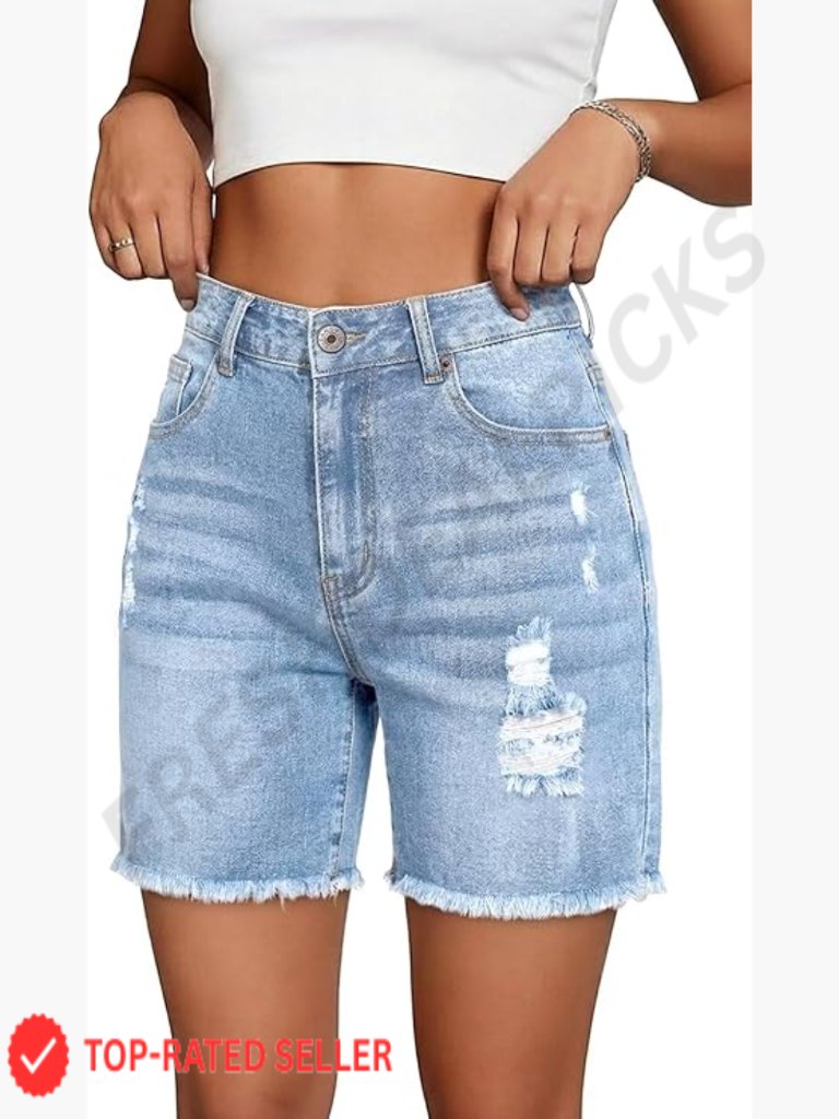 High Waist Denim Cut Off Shorts Stretchy Distressed Frayed Summer Casual Jean